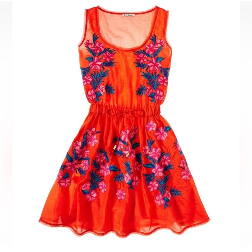 Embroidered Dress Red Cotton/Silk Dress